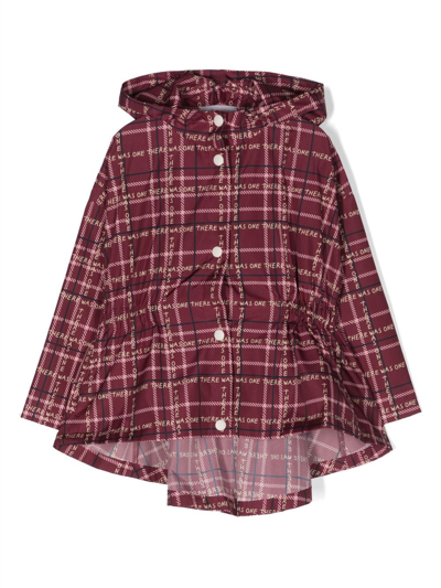 There Was One Kids' Tartan-print Hooded Raincoat In Red