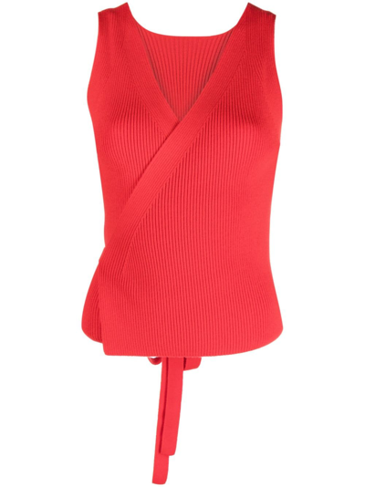 Patou Ribbed-knit Wrap Top In Red