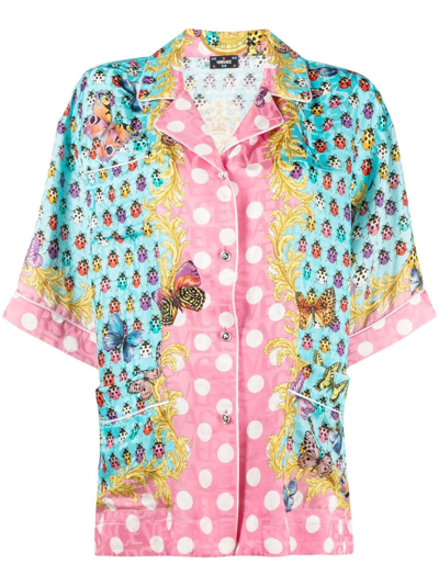 Versace Printed Silk Blend Twill Shirt In Multi-colored