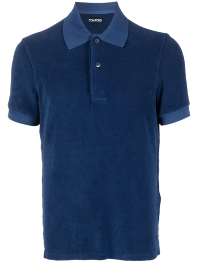 Tom Ford Towelling-finish Polo Shirt In Blue