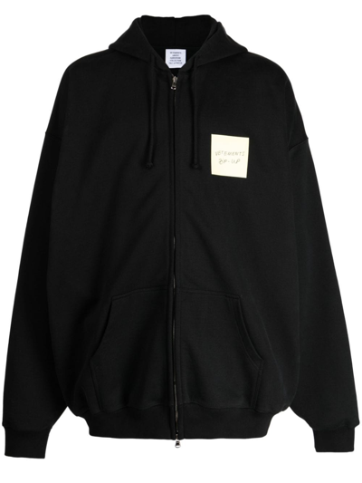 Vetements Logo-print Zip-up Hoodie In Black