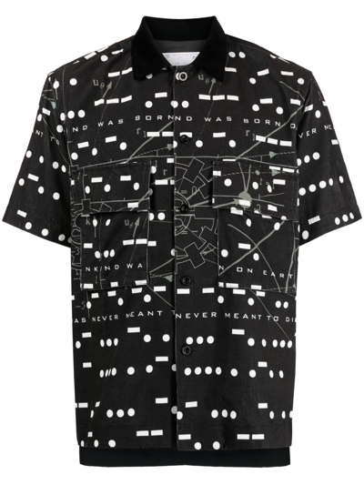 Sacai X Interstellar Geometric-print Cotton Shirt In Black