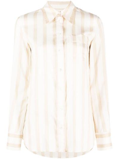 Lanvin Striped Silk Shirt In Neutrals