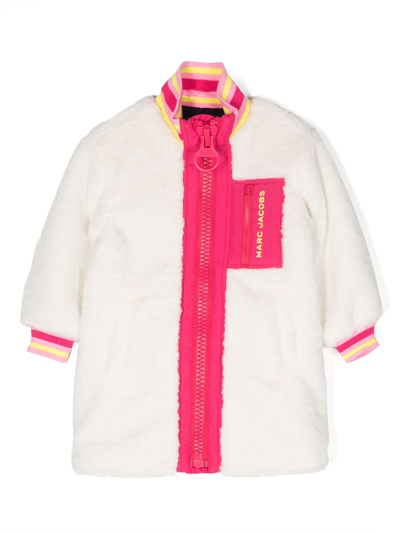 Marc Jacobs Kids' Logo-print Faux-fur Coat In Bianco