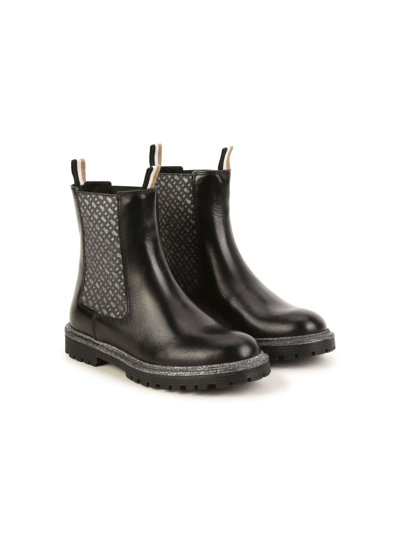 Bosswear Kids' Glitter-detailing Leather Boots In Black