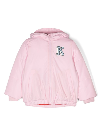 Kenzo Kids' Illustration-print Padded Hooded Jacket In Pink