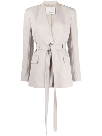 3.1 Phillip Lim Gray Waist Tie Blazer In Stone