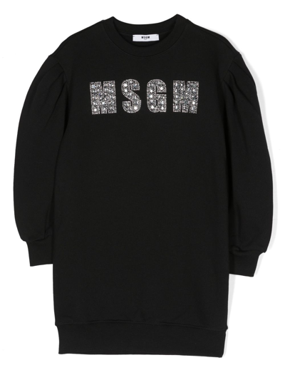 Msgm Kids' Logo-embellished Sweatshirt Dress In Black