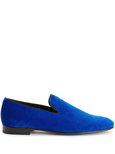 Giuseppe Zanotti G-flash Motif-embroidered Suede Loafers In Blue