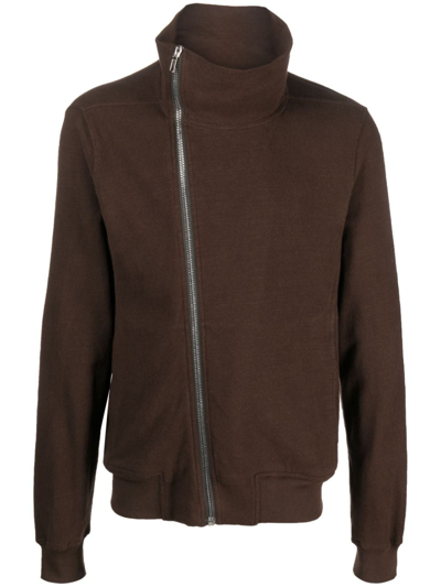 Rick Owens Funnel-neck Organic Cotton Jacket In Brown