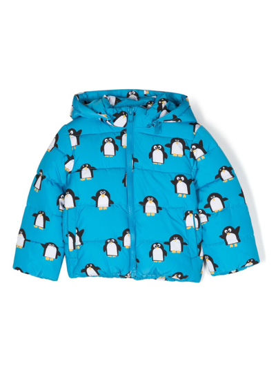 Stella Mccartney Babies'  Kids Boys Blue Penguin Print Puffer Jacket