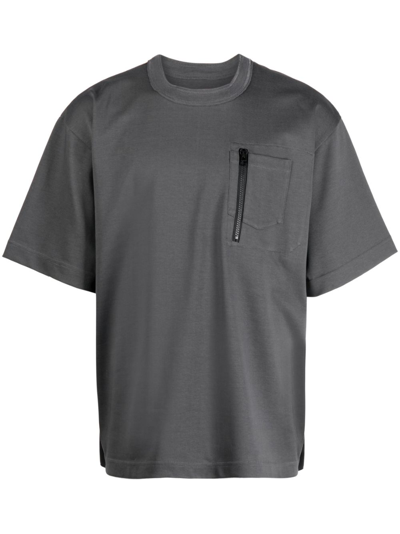 Sacai Multi-pocket Cotton T-shirt In Grey