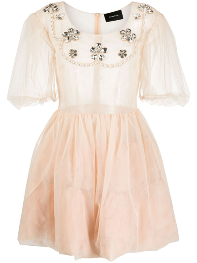 Simone Rocha Crystal-embellished Tulle Mini Dress In Nude &amp; Neutrals