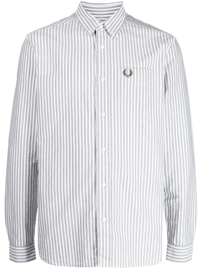 Fred Perry Logo-embroidered Striped Cotton Shirt In Grey
