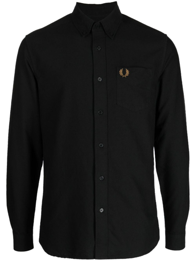 Fred Perry Oxford Logo-embroidered Cotton Shirt In Black