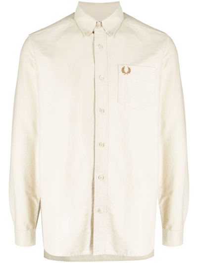 Fred Perry Oxford Logo-embroidered Cotton Shirt In Oatmeal