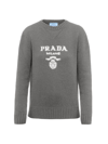 Prada Logo Jacquard Turtleneck Cashmere Wool Blend Sweater In Grey