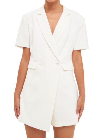 Endless Rose Double Breasted Blazer Romper In White