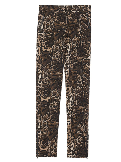 St John Leopard Jacquard Straight-leg Zip-hem Pants In Caramel Multi