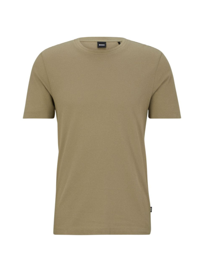 Hugo Boss Cotton-blend T-shirt With Bubble-jacquard Structure In Military Green