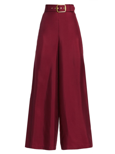 Zimmermann Luminosity Belted Wide-leg Silk Pants In Red