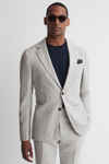 REISS SOFT GREY SLIM FIT SINGLE BREASTED CHECKED WOOL BLAZER