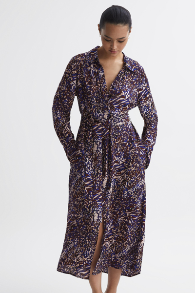 Reiss Tabitha - Blue Petite Animal Print Midi Dress, Us 8
