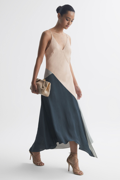 Reiss Hudson Spliced Color Blocked Dress In Brown