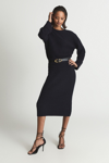 Reiss Pt - Navy Jodie Petite Knitted Wool Blend Midi Dress, S