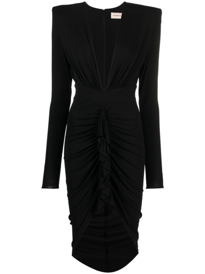 Alexandre Vauthier Midi Dress With Gathering In Black