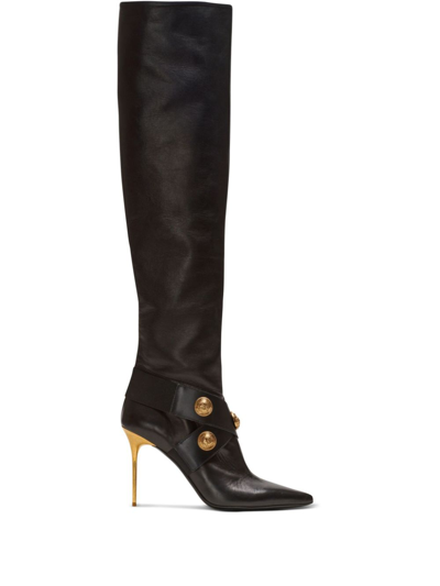 Balmain Black Pointed Toe Boots In 0pa