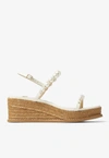 Jimmy Choo Amatuus Pearl-embellished Leather Wedge Sandals In Neutral