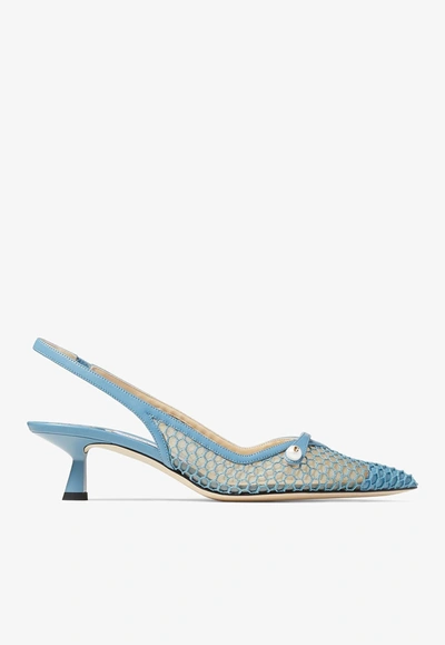 Jimmy Choo Amita 45mm Fishnet Pumps In Smoky Blue/smoky Blue