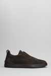 ERMENEGILDO ZEGNA TRIPLE STICH SNEAKERS IN BROWN SUEDE