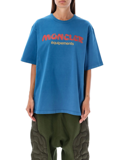 Moncler Genius Logo Cotton Graphic T-shirt In Blue