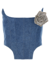 Giuseppe Di Morabito Denim Bustier Top With 3d Flower Detail In Blue