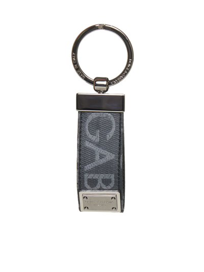 Dolce & Gabbana Coated Canvas Keychain With All-over Lettering Logo In Multi