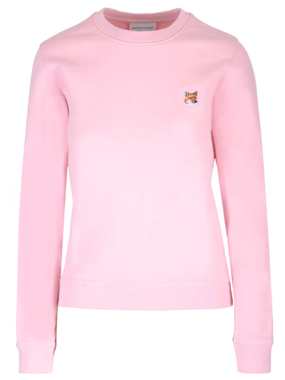 Maison Kitsuné Cotton Crewneck Sweater In Pale Pink