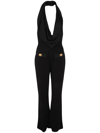 Balmain Draped Halter Flare-leg Crepe Jumpsuit In Pa Noir