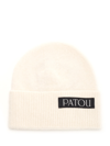 Patou Textured Knit Logo Patch Beanie In White