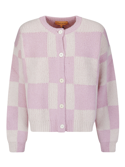 Stine Goya Womens Orchid Check Ash Checked Alpaca-blend Knitted Cardigan