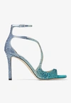 Jimmy Choo Azia 95 Sandal In Blue Peacock With Crystals In Multicolor