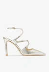 JIMMY CHOO AZIA 95 POINTED PUMPS IN METALLIC LEATHER