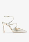 Jimmy Choo Jc Azia Pump 95 High Heel Point Toe Pump Glitter Leather In Metallic