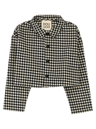 Douuod Kids' Flannel Crop Shirt In White/black