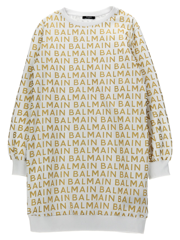 Balmain Kids logo-print long-sleeve dress - White