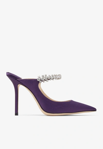 Jimmy Choo Bing 100 Crystal-embellished Satin Mules In Purple