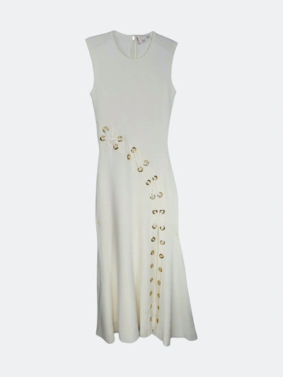 Alexander Mcqueen Women's Ivory / Gold Eyelet Knitted Midi Dress In White