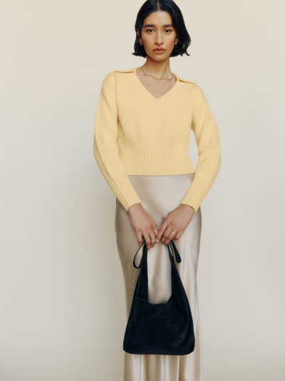 Reformation Beckie Cashmere Collared Sweater In Parmesan