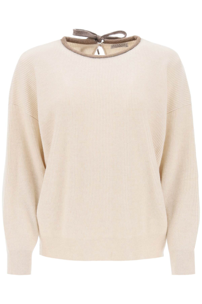 Brunello Cucinelli Ribbed Cashmere Boxy Sweater In Marmo (beige)